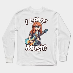 A girl playing her favourite guitar Long Sleeve T-Shirt